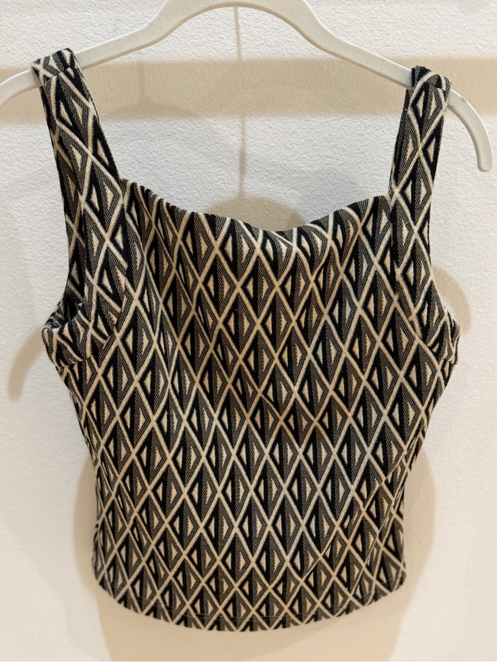 Reformation Black & Cream Geometric Square-Neck Camisole